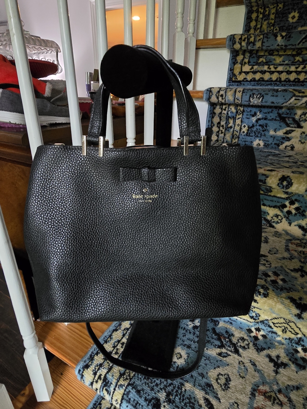 kate spade Black Pebbled Leather Tote with Bow Detail